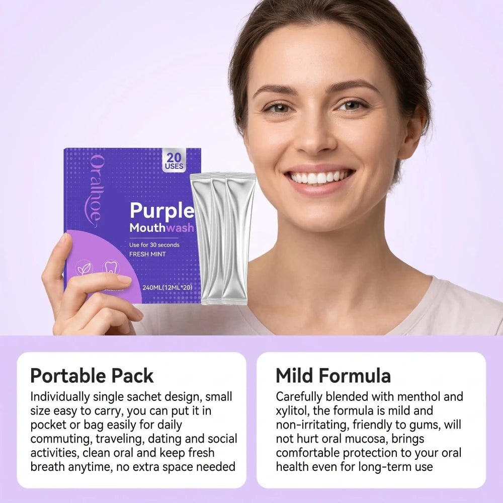 Travel-Sized Purple Tooth Whitening Mouthwash