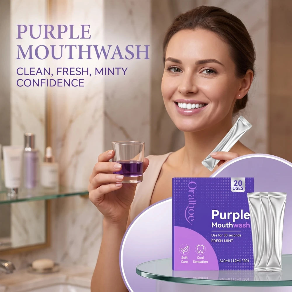 Travel-Sized Purple Tooth Whitening Mouthwash