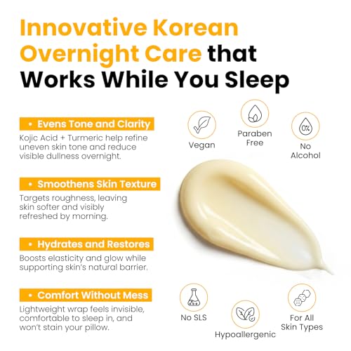 QUIA Korean Skincare Duo - Toner Pads + Turmeric Kojic Acid Wrapping Mask - Dual-Step System for Radiant, Refined Texture & Hydrated Skin - Gentle Exfoliation + Overnight Treatment - 75ML