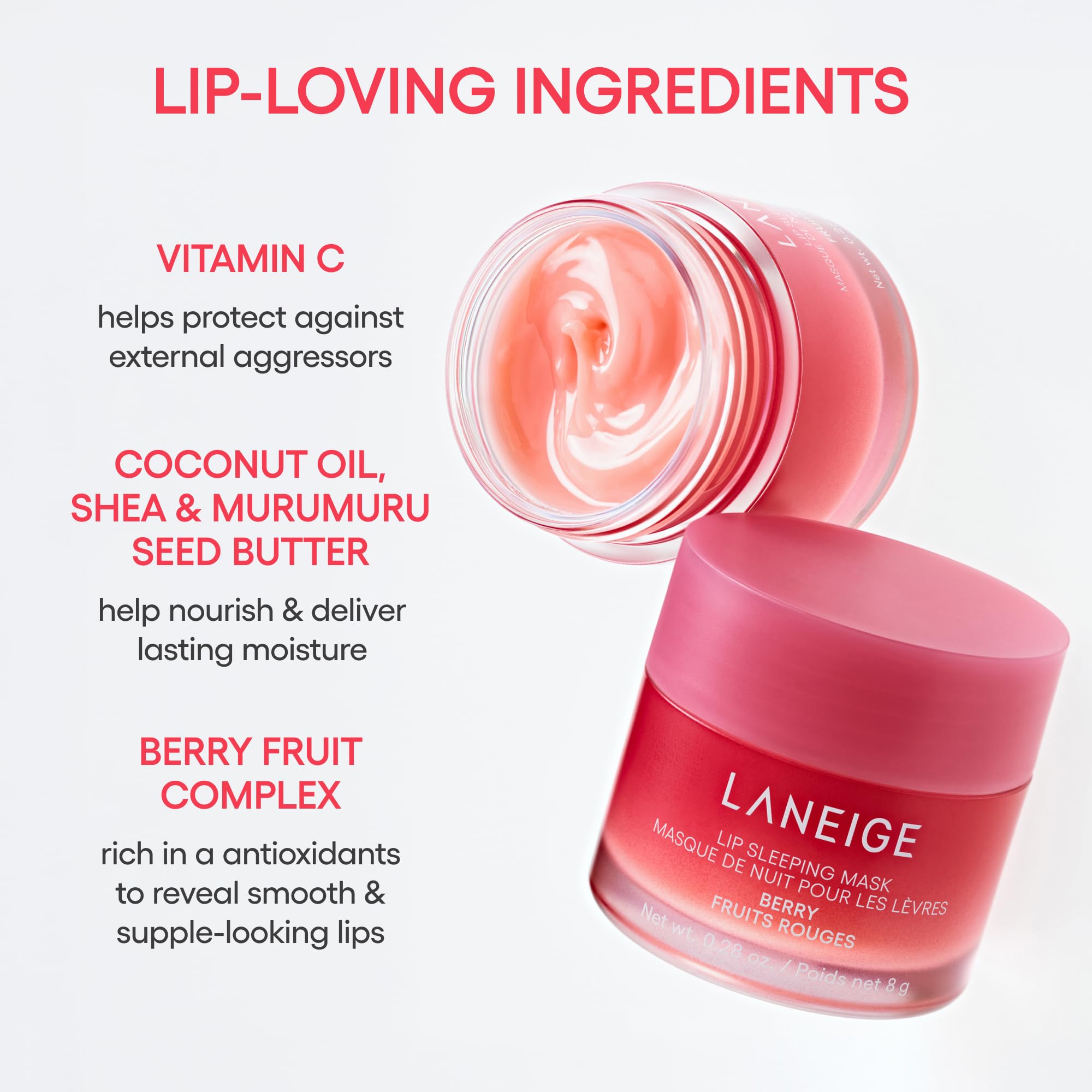 LANEIGE Lip Sleeping Mask: Korean Overnight Treatment For Dry Lips | Hydrating & Nourishing Overnight Lip Treatment Mask with Vitamin C, Shea & Murumuru Seed Butter