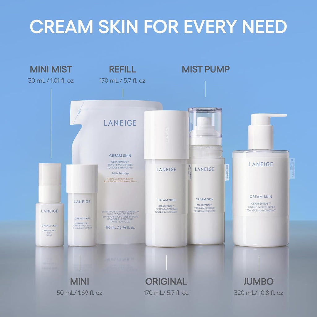 LANEIGE Cream Skin Toner & Moisturizer: Lightweight Refillable Korean Milky Toner with Ceramide & Peptide for Hydration, Firming, & Barrier Support