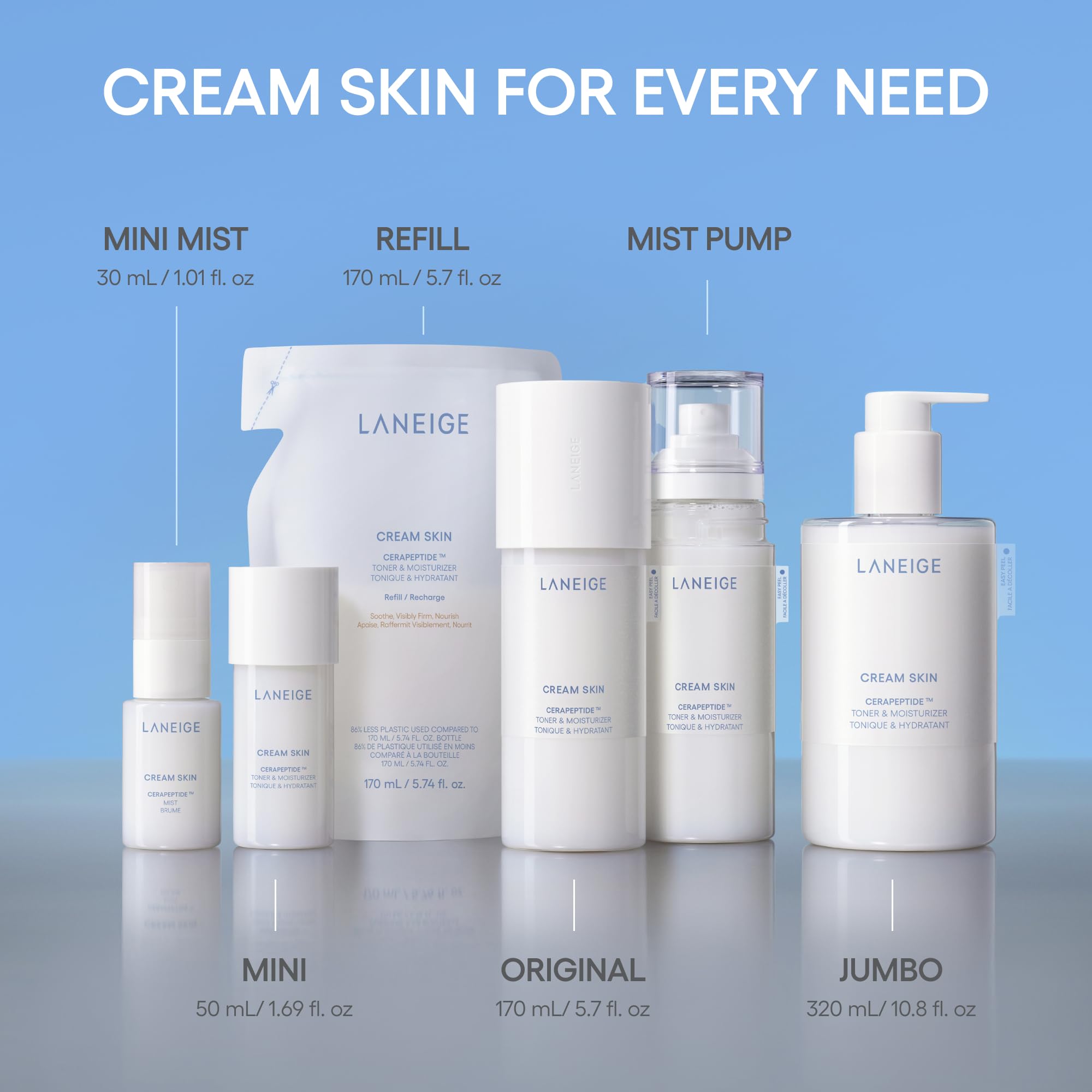 LANEIGE Cream Skin Toner & Moisturizer: Lightweight Refillable Korean Milky Toner with Ceramide & Peptide for Hydration, Firming, & Barrier Support