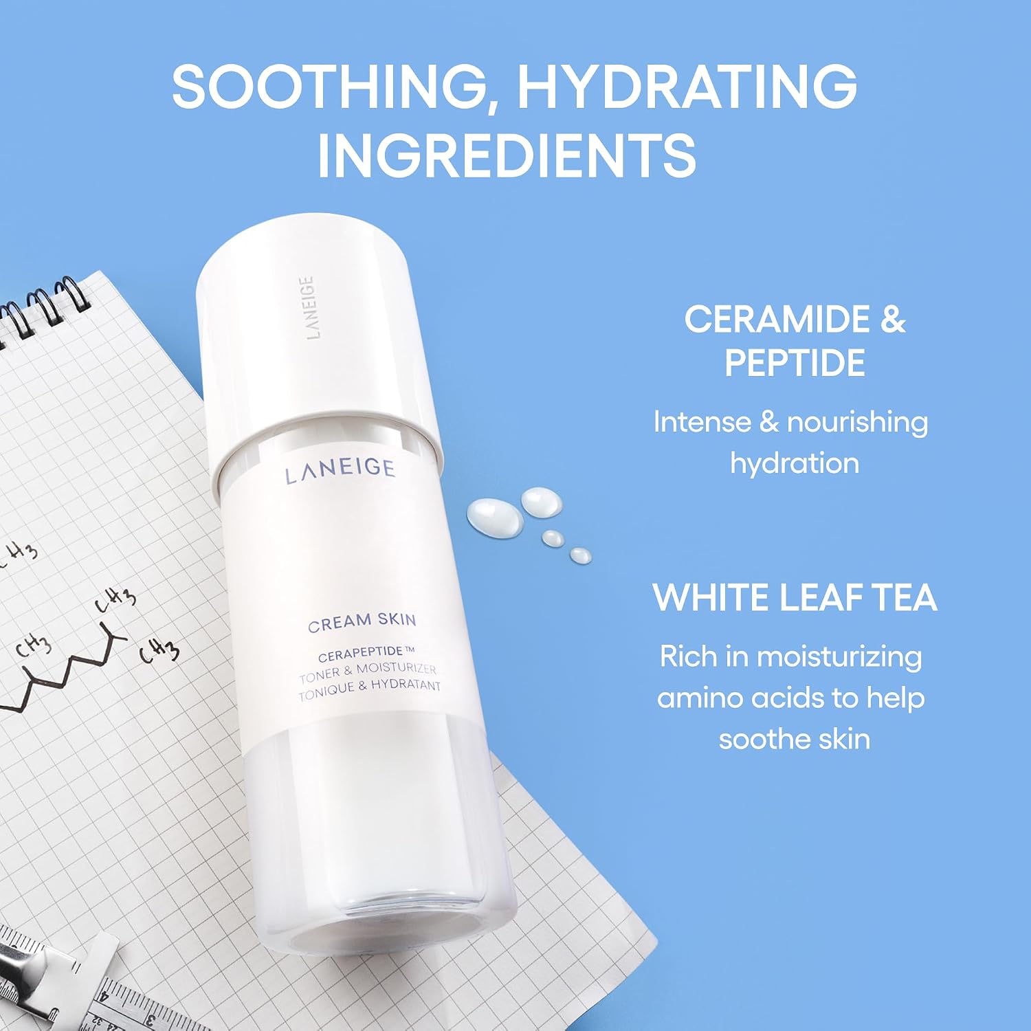 LANEIGE Cream Skin Toner & Moisturizer: Lightweight Refillable Korean Milky Toner with Ceramide & Peptide for Hydration, Firming, & Barrier Support