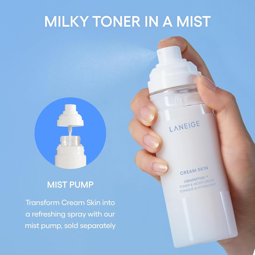 LANEIGE Cream Skin Toner & Moisturizer: Lightweight Refillable Korean Milky Toner with Ceramide & Peptide for Hydration, Firming, & Barrier Support