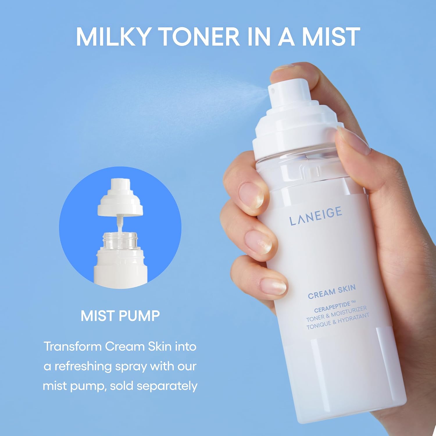 LANEIGE Cream Skin Toner & Moisturizer: Lightweight Refillable Korean Milky Toner with Ceramide & Peptide for Hydration, Firming, & Barrier Support