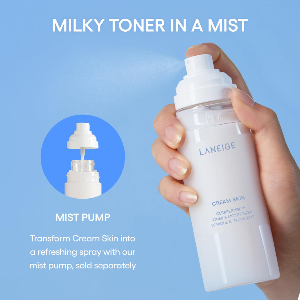 LANEIGE Cream Skin Toner & Moisturizer: Lightweight Refillable Korean Milky Toner with Ceramide & Peptide for Hydration, Firming, & Barrier Support