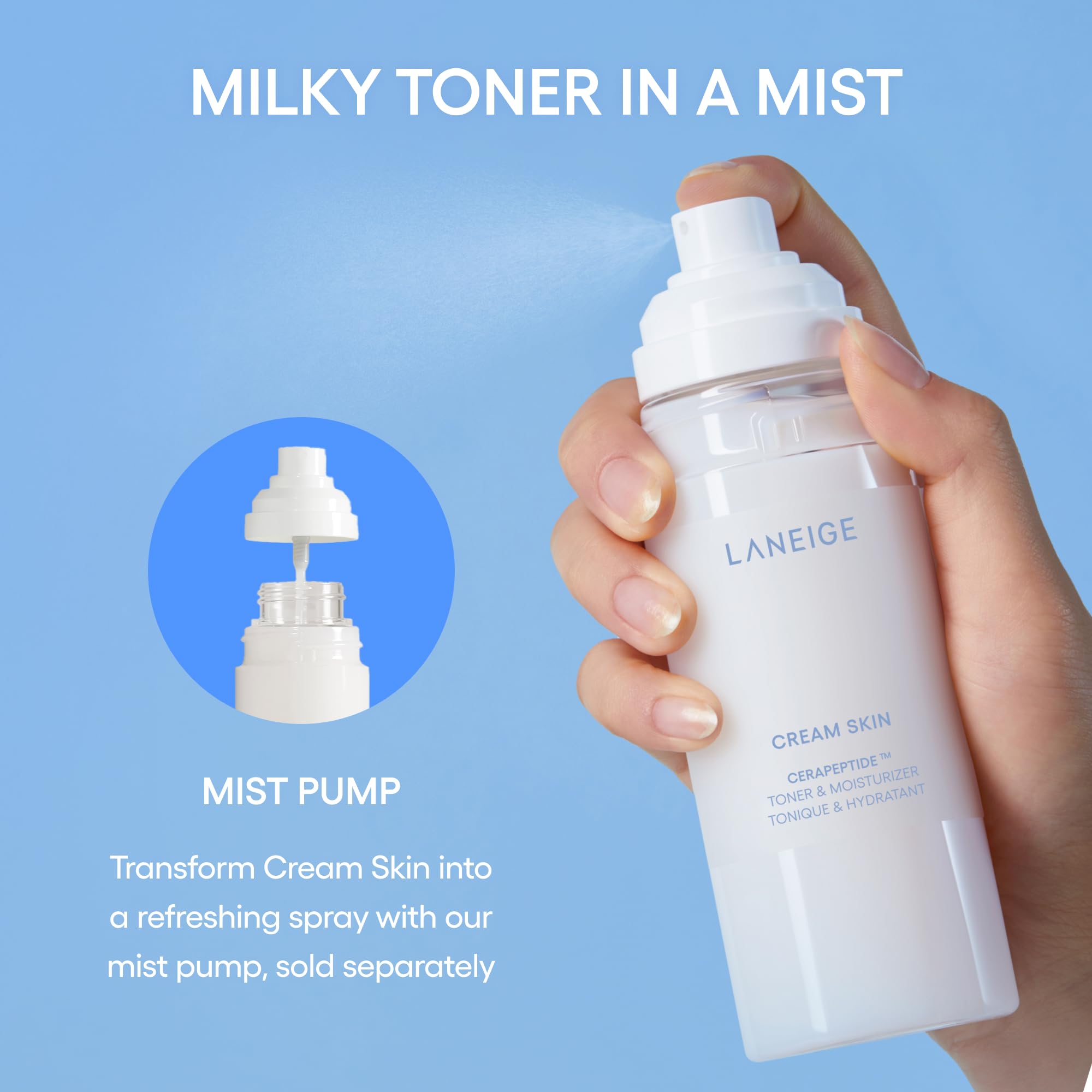 LANEIGE Cream Skin Toner & Moisturizer: Lightweight Refillable Korean Milky Toner with Ceramide & Peptide for Hydration, Firming, & Barrier Support