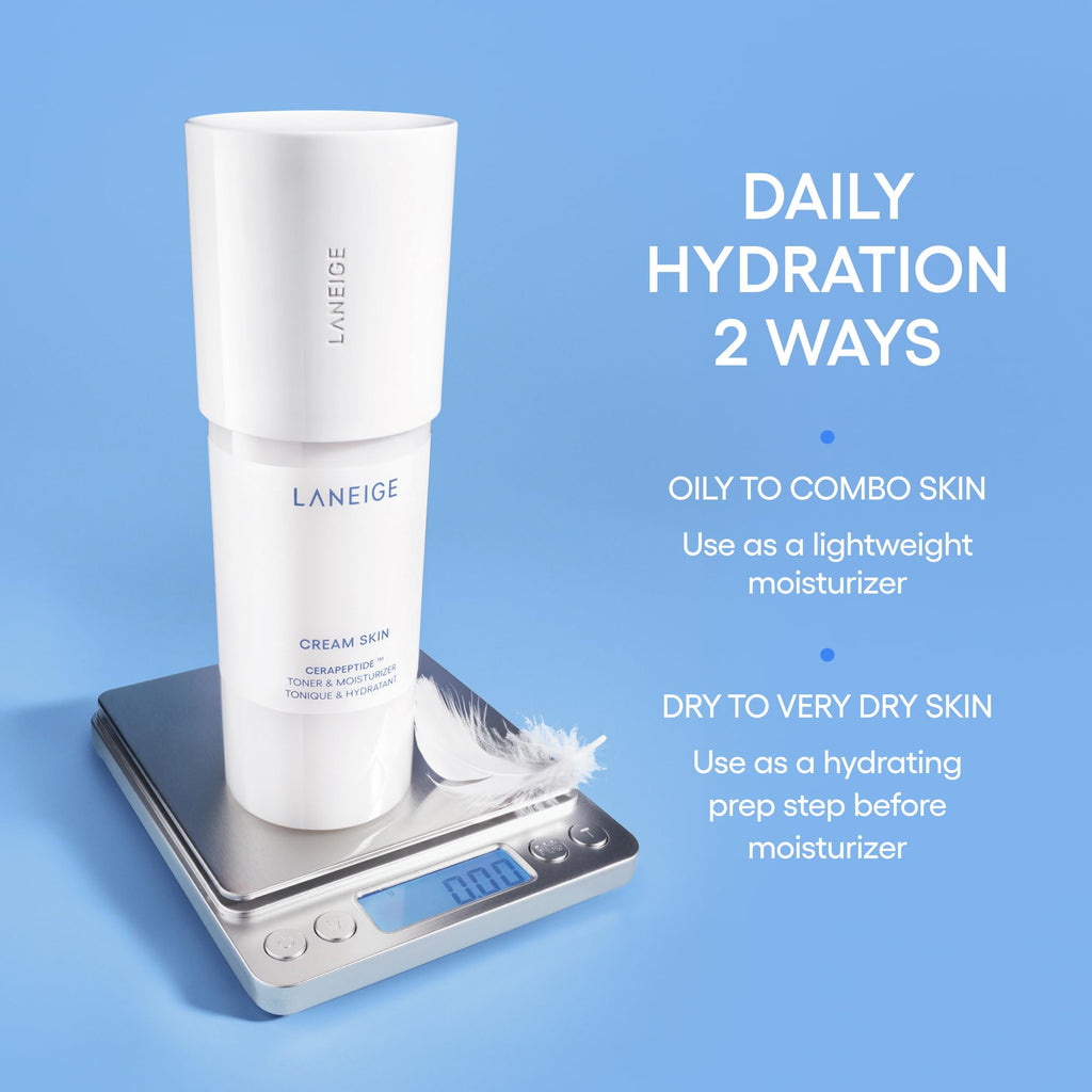 LANEIGE Cream Skin Toner & Moisturizer: Lightweight Refillable Korean Milky Toner with Ceramide & Peptide for Hydration, Firming, & Barrier Support