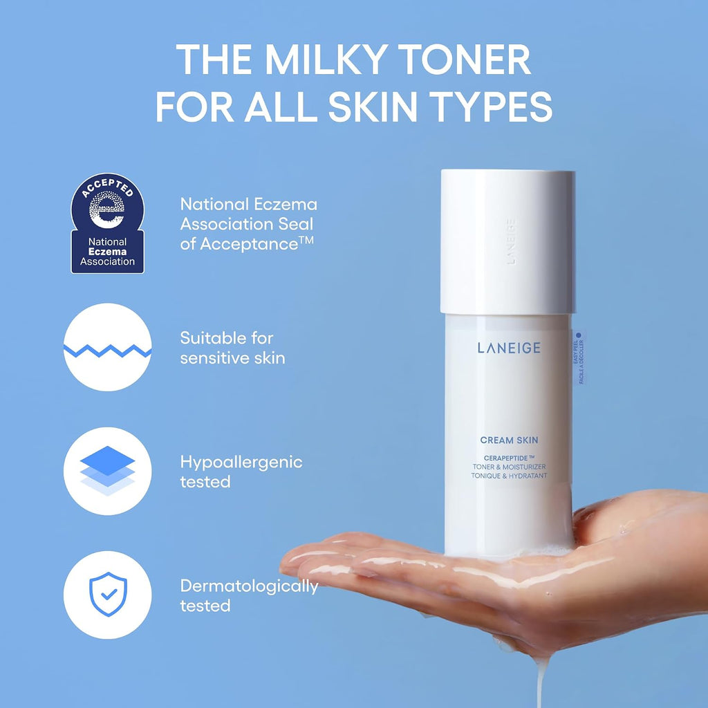 LANEIGE Cream Skin Toner & Moisturizer: Lightweight Refillable Korean Milky Toner with Ceramide & Peptide for Hydration, Firming, & Barrier Support