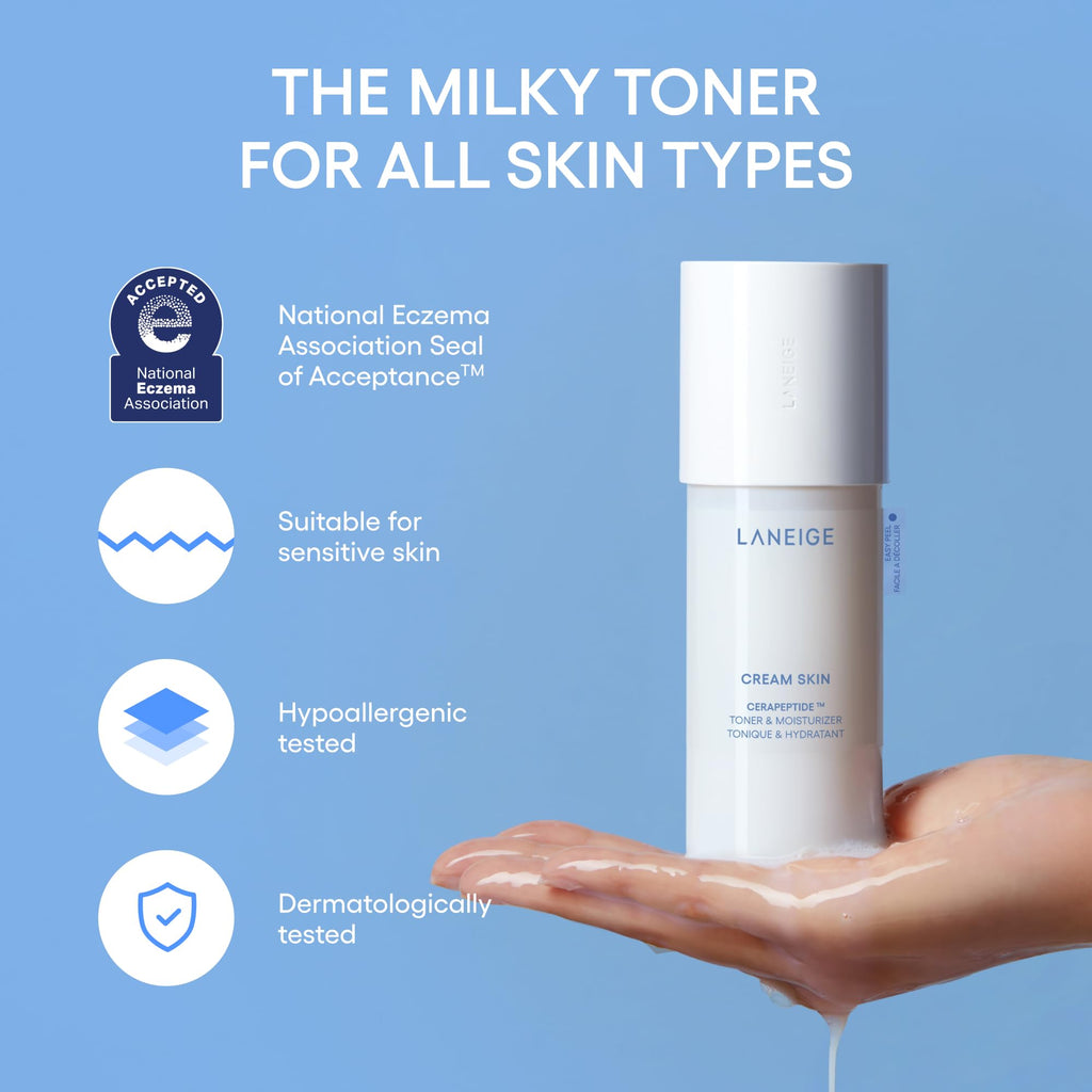 LANEIGE Cream Skin Toner & Moisturizer: Lightweight Refillable Korean Milky Toner with Ceramide & Peptide for Hydration, Firming, & Barrier Support