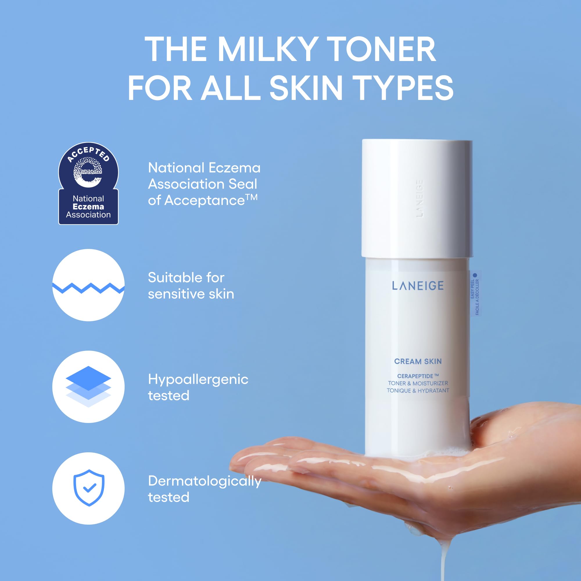 LANEIGE Cream Skin Toner & Moisturizer: Lightweight Refillable Korean Milky Toner with Ceramide & Peptide for Hydration, Firming, & Barrier Support
