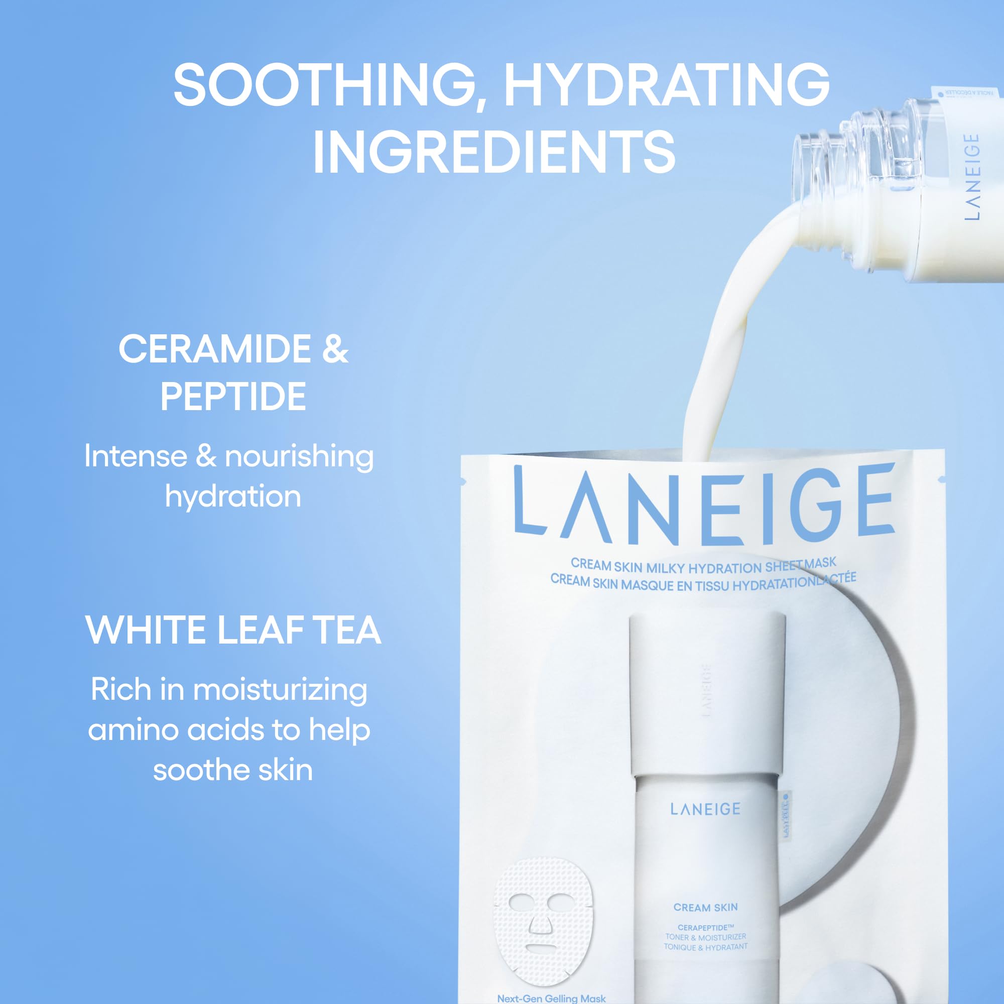 LANEIGE Cream Skin Toner & Moisturizer: Lightweight Refillable Korean Milky Toner with Ceramide & Peptide for Hydration, Firming, & Barrier Support
