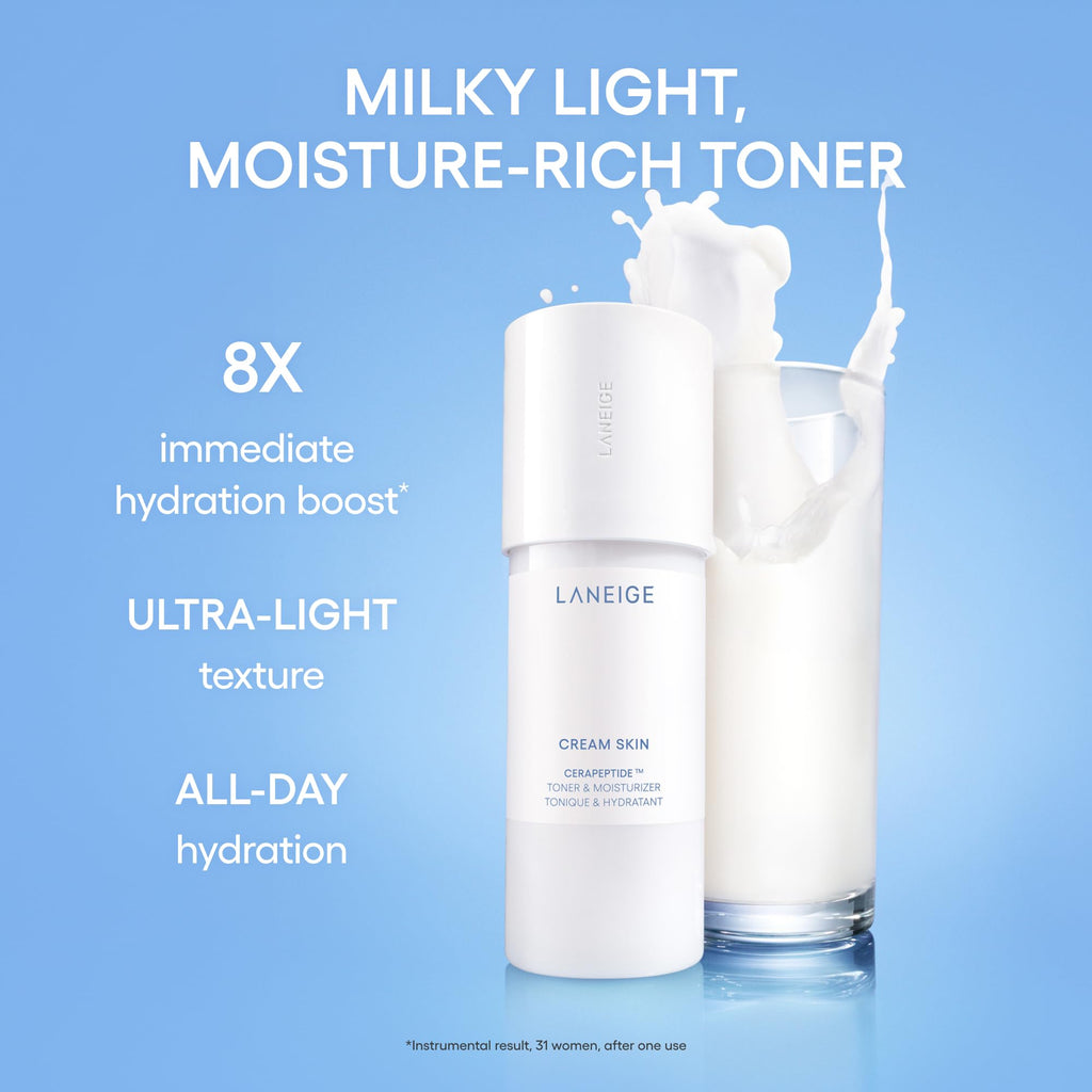 LANEIGE Cream Skin Toner & Moisturizer: Lightweight Refillable Korean Milky Toner with Ceramide & Peptide for Hydration, Firming, & Barrier Support