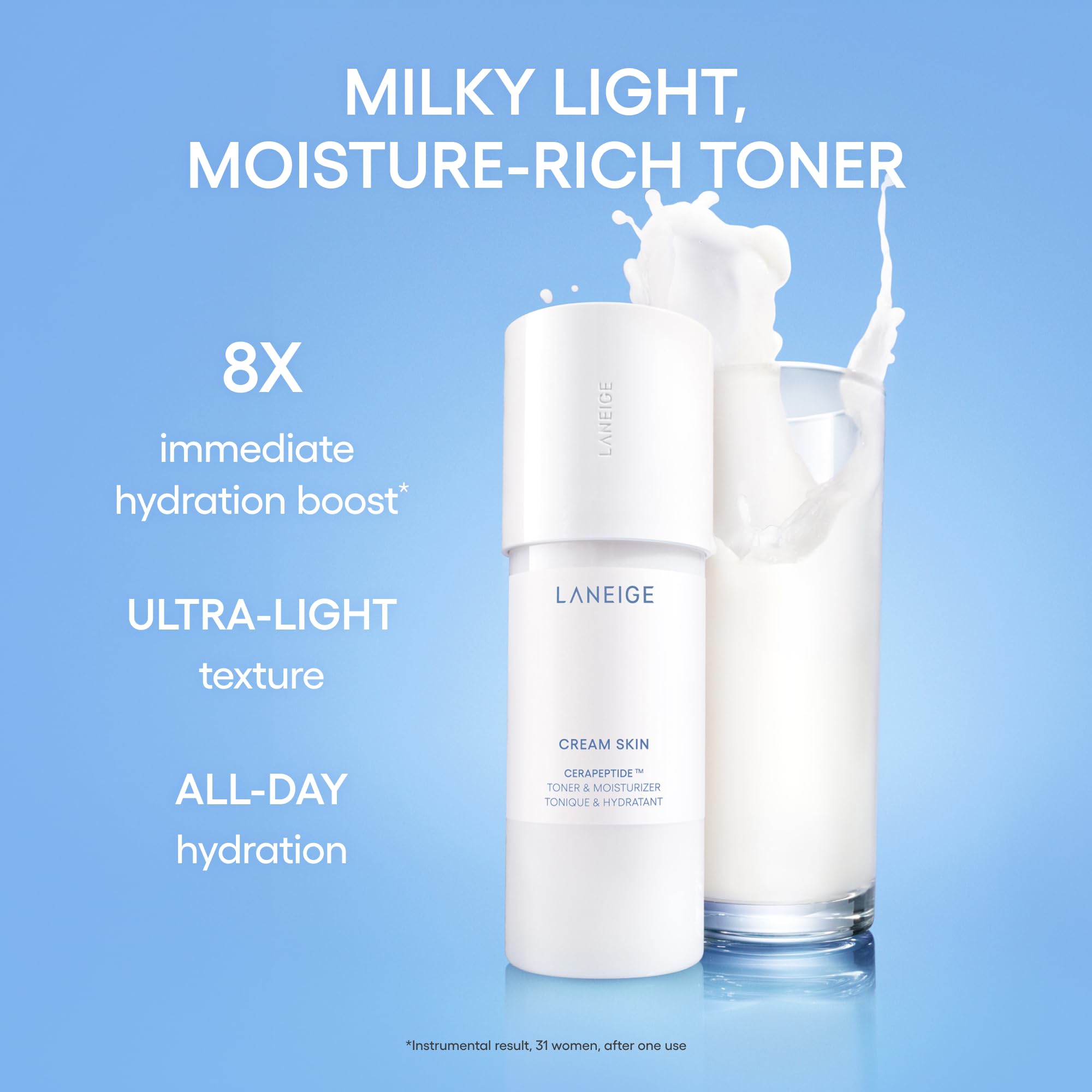 LANEIGE Cream Skin Toner & Moisturizer: Lightweight Refillable Korean Milky Toner with Ceramide & Peptide for Hydration, Firming, & Barrier Support