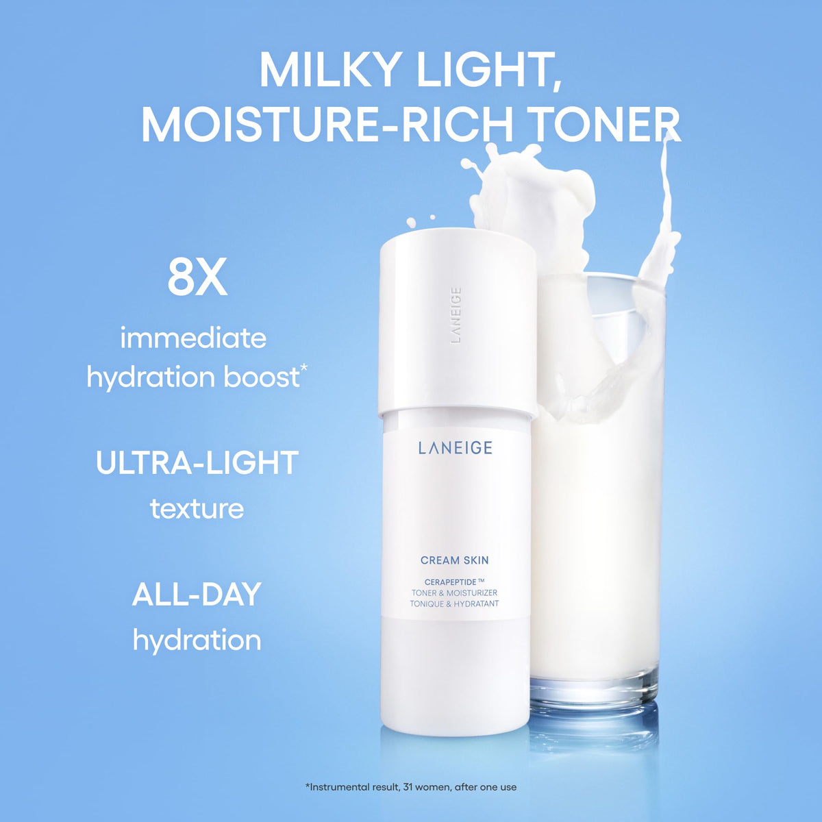 LANEIGE Cream Skin Toner & Moisturizer: Lightweight Refillable Korean Milky Toner with Ceramide & Peptide for Hydration, Firming, & Barrier Support